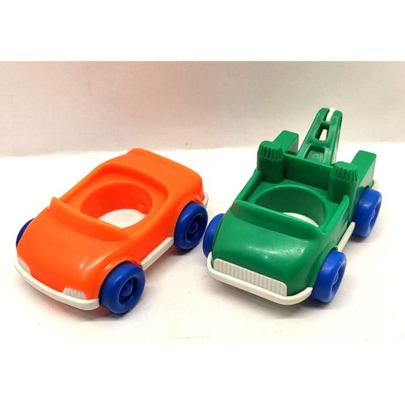 1992 Fisher Price Little People Lot of 2 Vehicles Orange Car & Green Tow Truck - Picture 3 of 6